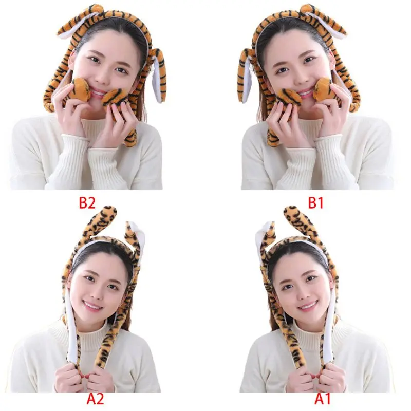 

Unisex Cute Tiger Leopard Animal Ears Headband LED Light Up Moving Airbag Plush Stuffed Toy Kids Hair Hoop Cosplay Photo Props