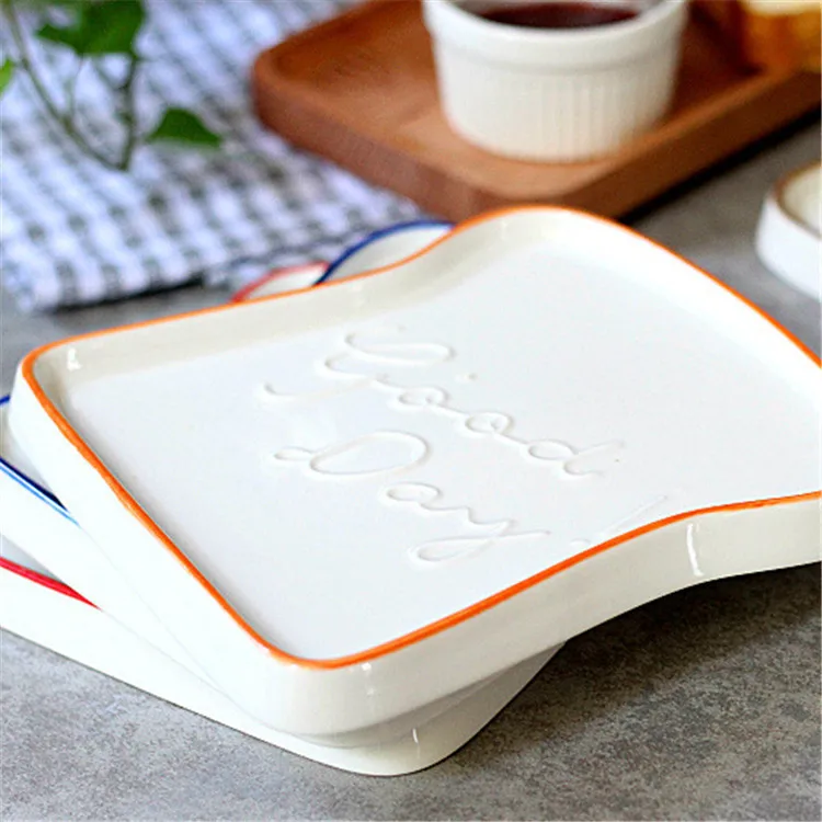 French creative ceramic relief breakfast bread plate sushi dessert cheese toast dish fruit bowl salad kitchen tableware | Дом и сад