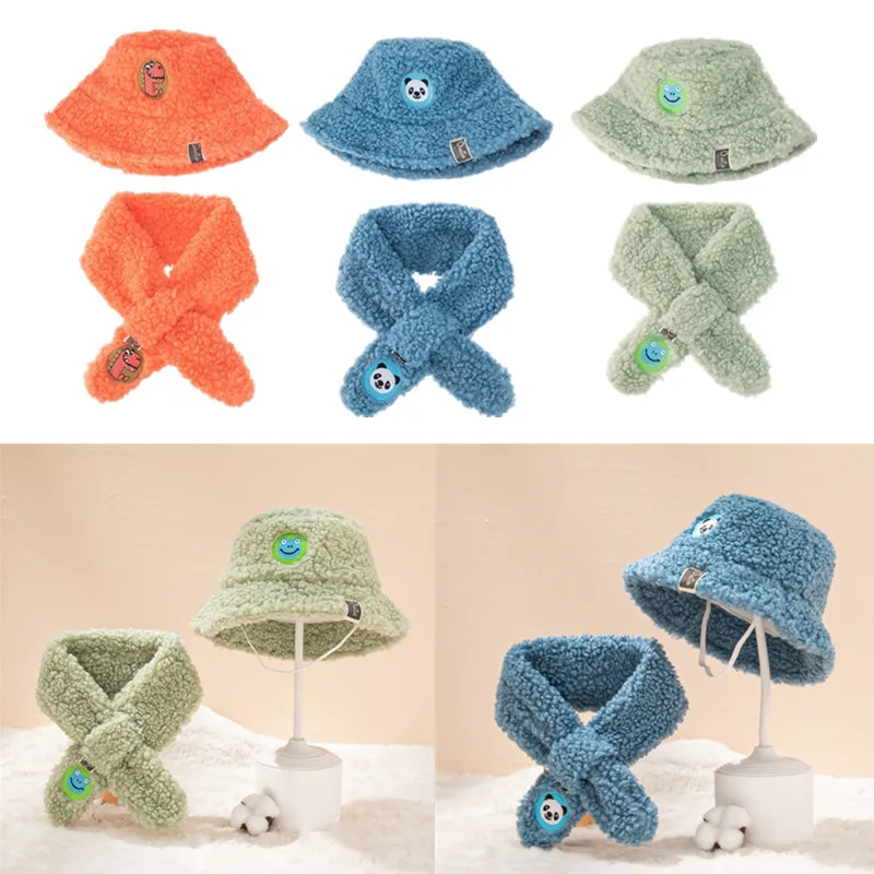 

2 Pcs Polar Fleece Winter Warm Baby Hat Scarf Set Cartoon Newborn Beanie Cap Shawl Fisherman Hat for 0-2 Years Children Kids
