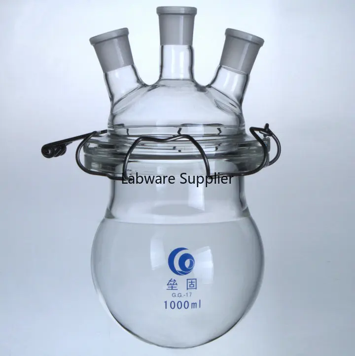 Стеклянная колба реактор Boro медицинского класса с круглым дном 1000 мл/2000 мл тремя