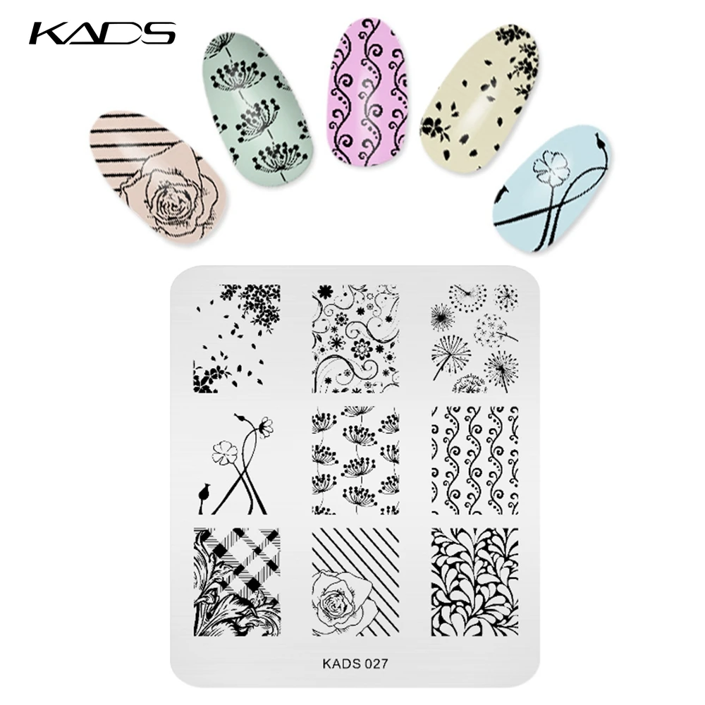 Трафарет для дизайна ногтей KADS 5 шт./компл. с принтом в виде цветов пластины