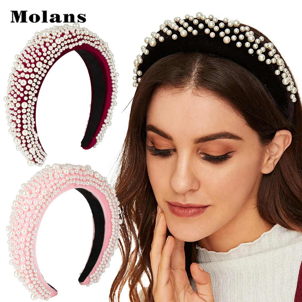 MOLANS Pearl Padded Sponge Vintage Hair Hoop Fashion Elegant Hair Band Women Headband Hair Accessories Headwear New