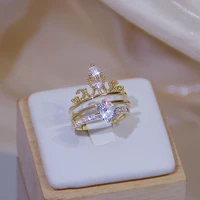 luxury shine zirconia crown ring for women 14k real gold charm exquisite diamond bague anillos jewelry pendant birthday gift