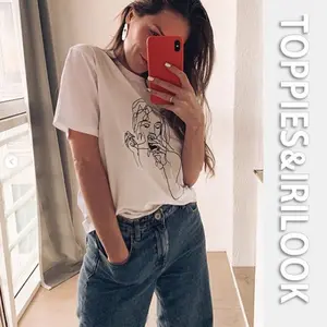 Женские летние футболки toppies, однотонные, белые, с принтом персонажей