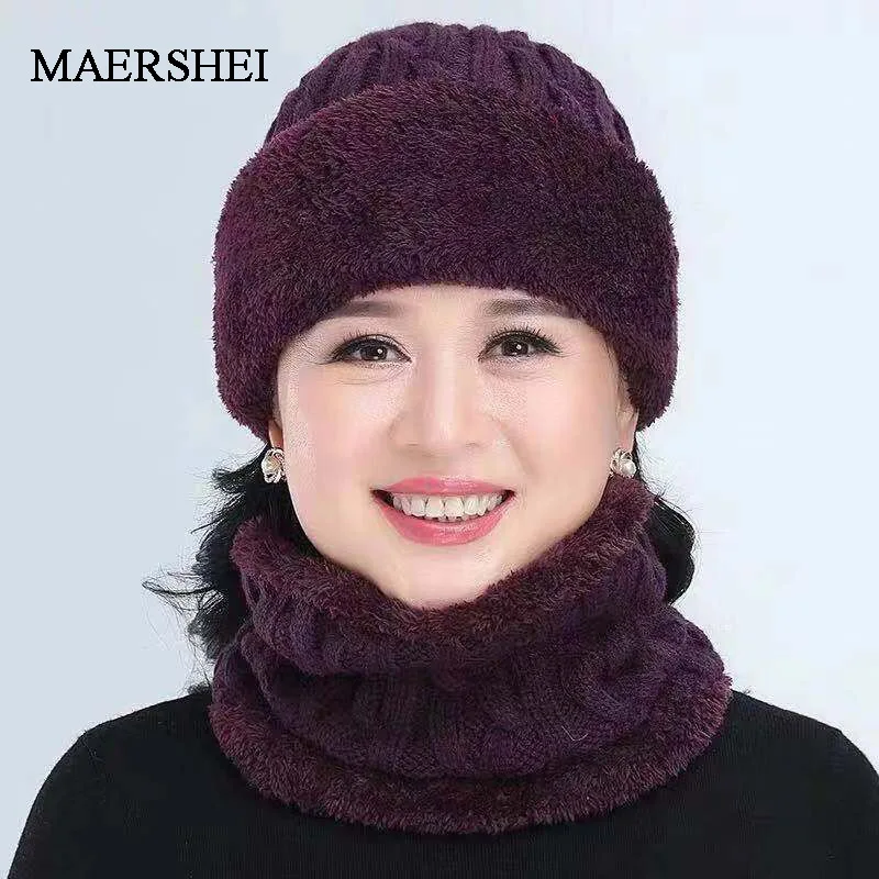 Вязаная шапка MAERSHEI Женский однотонный шарф и шапки женские зимние плотные теплые