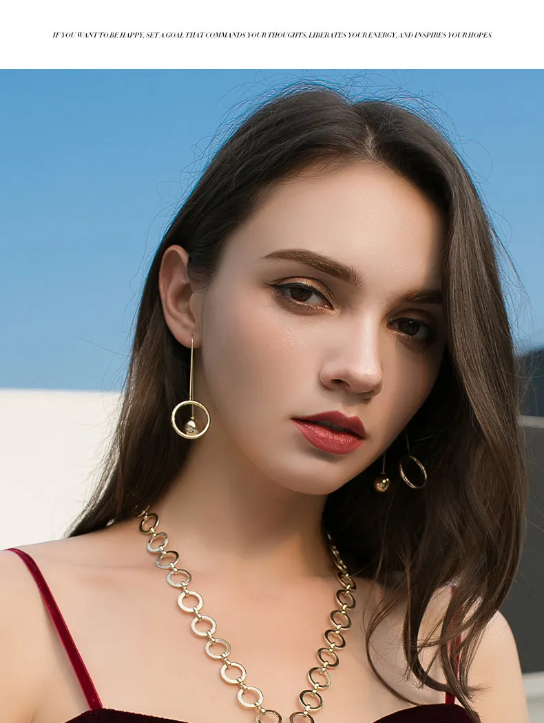 Модные геометрические длинные u образные серьги гвоздики с золотым шариком для