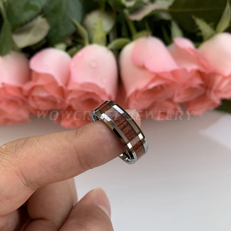 Кольцо из карбида вольфрама для мужчин и женщин Koa с деревянной инкрустацией