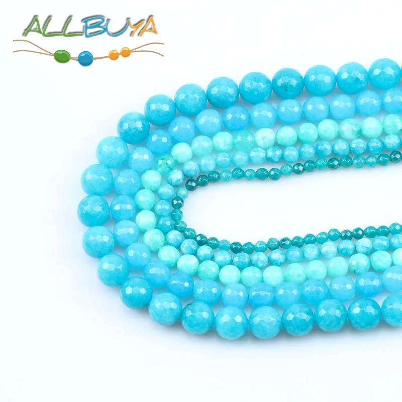 Натуральные каменные бусины синего цвета халцедона, круглой формы с гранями, размером от 4 до 12 мм, для создания украшений, браслетов и минералов в стиле DIY.