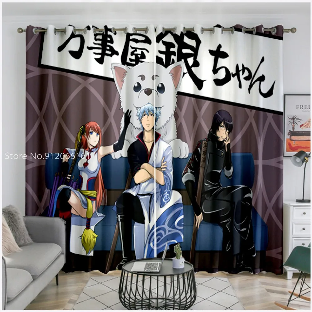 

Custom Anime 2/1 Piece Blackout Curtain Bay Flat Window Gintama Room Decora Window Drapes For Maiden Teenager Dormitory