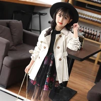 2021 spring and autumn fashionr girls cotton casual solid trench for childrens double breasted casual outerwear 4 5 6 7 8 9y