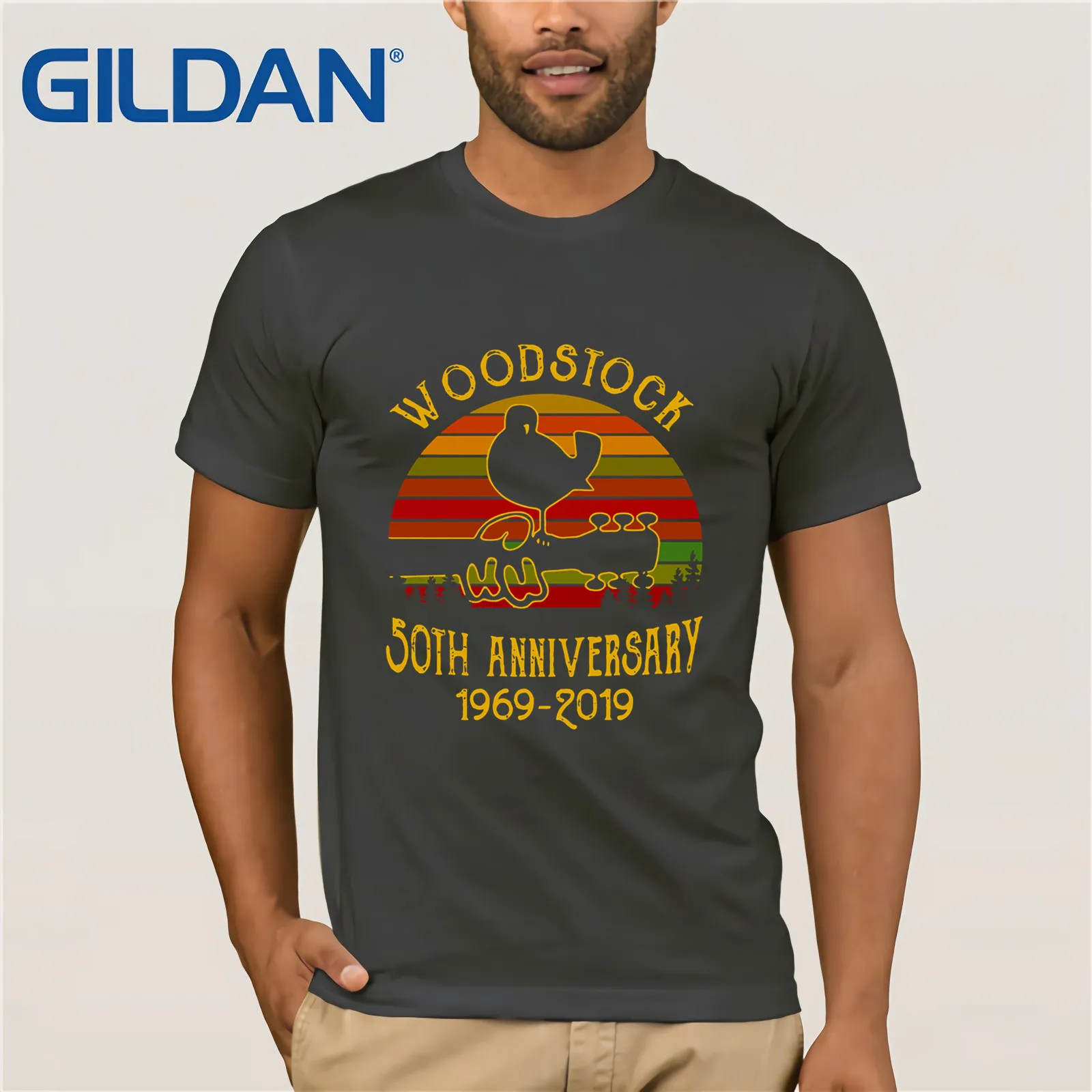 Костюмы вкрадчивый Woodstock 50th Юбилей 1969 летние Для Мужчин's короткий рукав Футболка Забавные футболки для девочек хлопковые топы, футболка - Цвет: charcoal gray