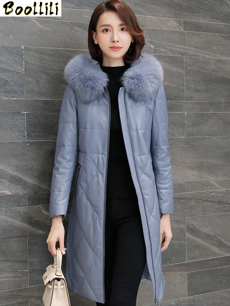 

Sheepskin Boollili Genuine Coat Female Fox Fur Collar Down Jacket Winter Jacket Women Real Leather Jacket Korean Long Coats