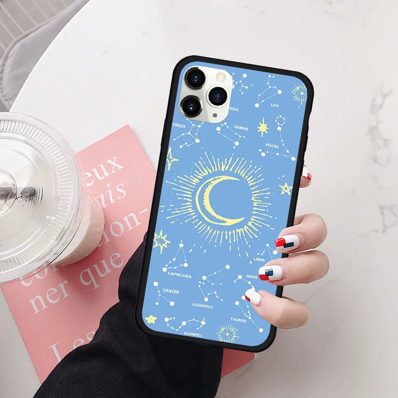 GYKZ Fashion Sun Moon Face Phone Case For iPhone 7 11 Pro XS MAX SE 2020 XR X 8 6Plus Planet Star Silicone Hard Cover Fundas Bag | Мобильные
