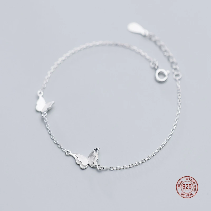 

LKO New Arrive Fashion Silver 925 Simple Fashion Butterfly Bracelet For Women S925 Romantic Sweet Bracelet For Girls
