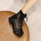 Ботинки женские весенне-летние из лакированной кожи, на толстой подошве, сетчатые, со шнуровкой