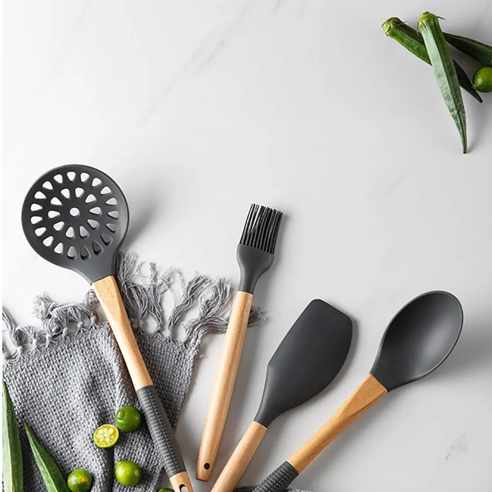 

Silicone Cookware Set Kitchen Utensils Cooking Sets Kitchen Kit Accessories Gadgets Tools With Holder Box Nonstick Eco-Friendly