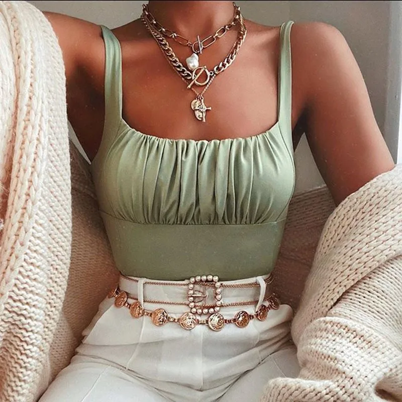 Летние Плиссированные с рюшами Женские топы квадратным воротником без рукавов