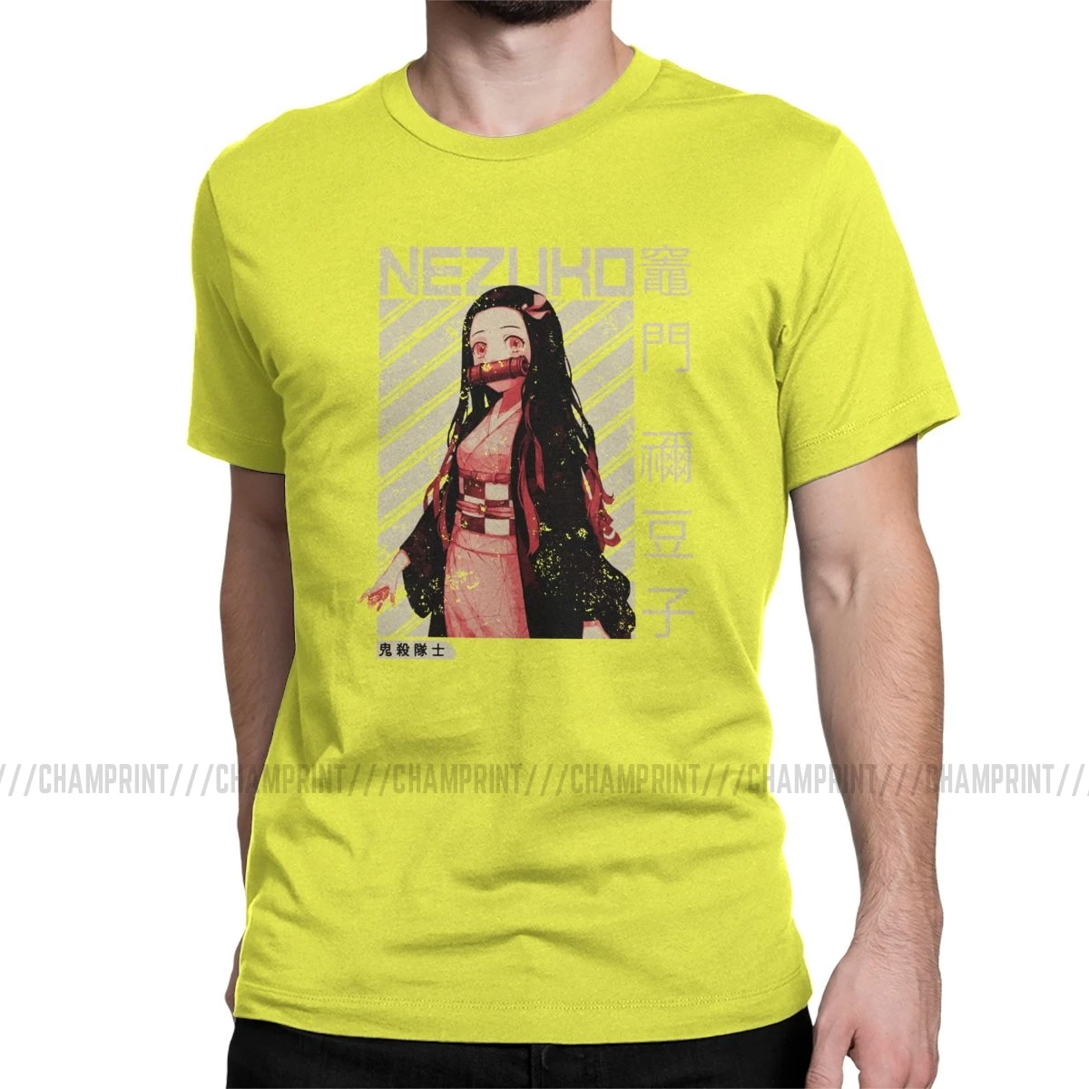 Demon Slayer Nezuko Kimetsu No Yaiba аниме футболка для мужчин креативная хлопковая футболка футболки с коротким рукавом топы с принтом - Цвет: Цвет: желтый