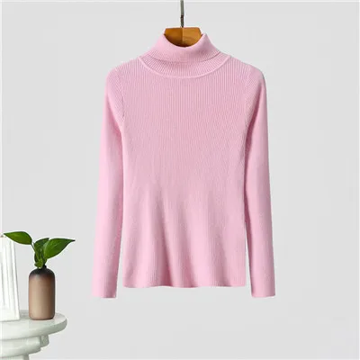 Pink GCAROL/осенне-зимний свитер с высоким воротником, трикотажный джемпер из эластичной пряжи, тонкий теплый базовый пуловер, базовые Топы OL - Цвет: Pink