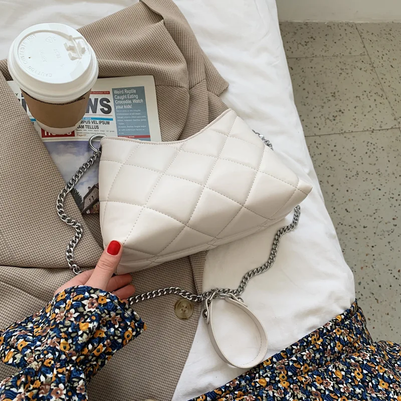 

2021 New Trendy Casual Simple Fashion Embroidery Thread Chain Bag High-quality PU Leather All-match Rhombic Lady Messenger Bag