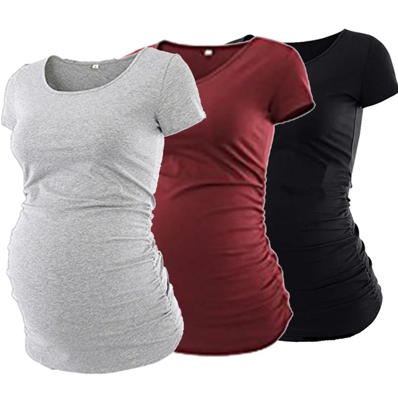 2020 летняя футболка для беременных топы Одежда однотонная элегантная женская