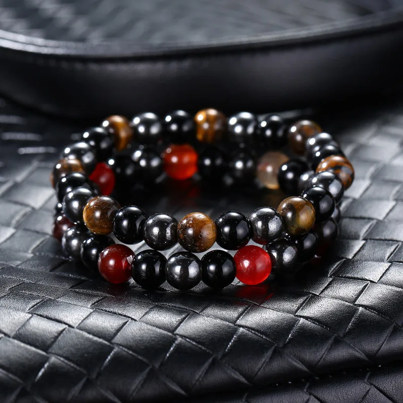 Мужские и женские браслеты из натурального черного Красного обсидиана гематита