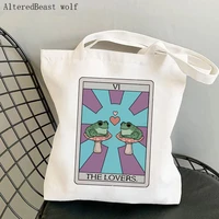 women shopper bag lovers frog tarot printed kawaii bag harajuku shopping canvas shopper bag girl handbag tote shoulder lady bag