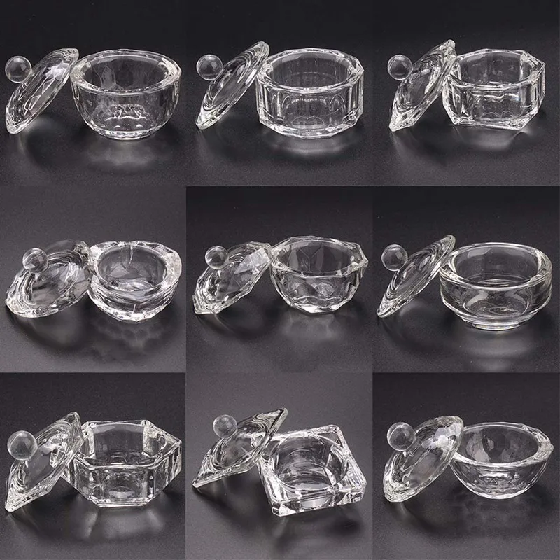 

Glass Powder Caviar Nail Styling Tools Nail Art Acrylic Crystal Glass Dappen Dish Bowl Cup With Cap Liquid Glitter 10 Styles