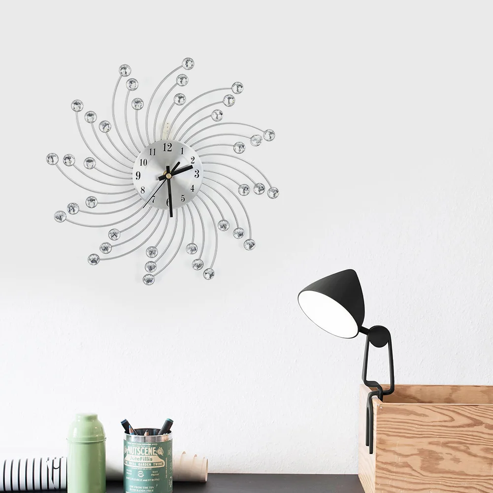 

Creative Modern Styling Silver Metal Diamond Decorated Wall Clock Home Bathroom Office Room Modern Decor