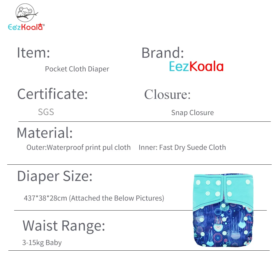 EezKoala-pa&ntilde;al de gamuza de bolsillo para beb&eacute;, lavable, reutilizable, respetuoso con el medio ambiente, cubierta de pa&ntilde;al de bolsillo, pa&ntilde;ales de tela modernos-1