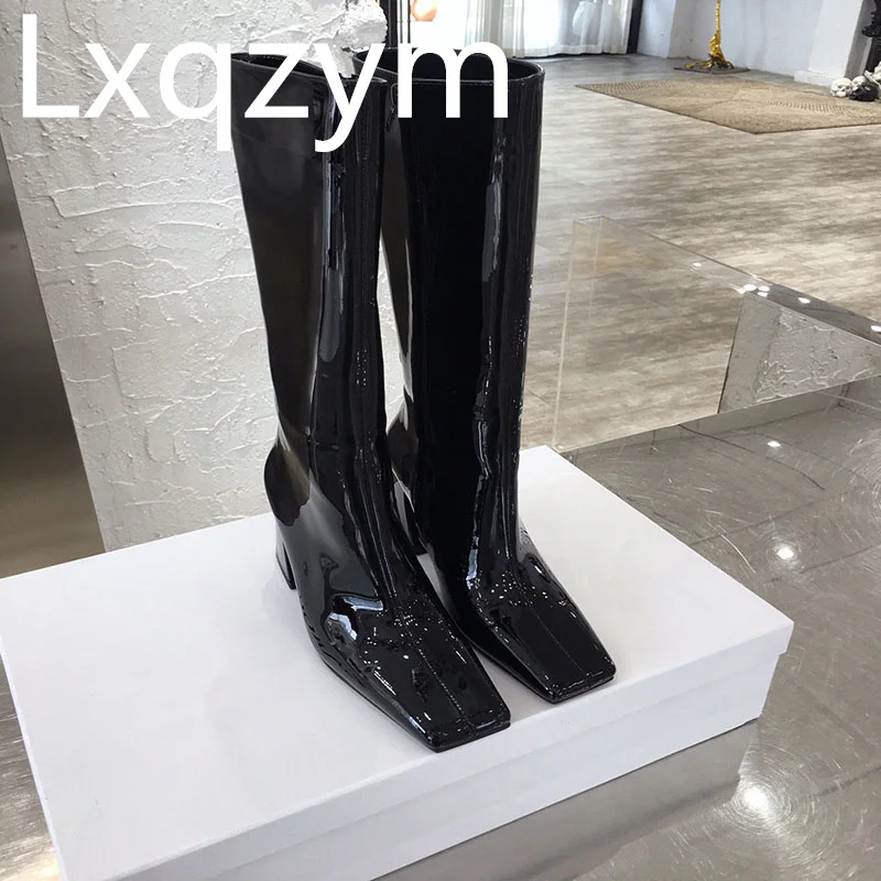 

Best-selling Brand New Square Toe Pearl Chain Ankle Boots Fashion Chuky Heels Knee High Boots Woman Genuine Leather Chelsea Boot