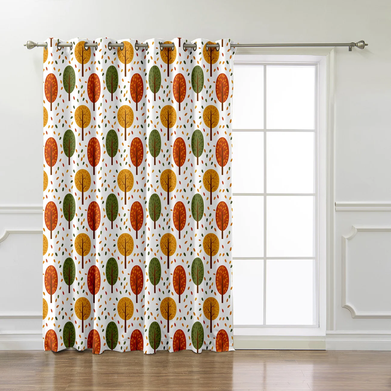 Осенняя Тема желтый лист лес комната шторы большие окна темные жалюзи Гостиная