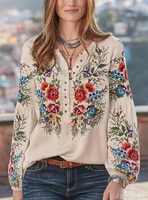 new autumn and winter long sleeve printing large size womens shirt loose ladies shirt