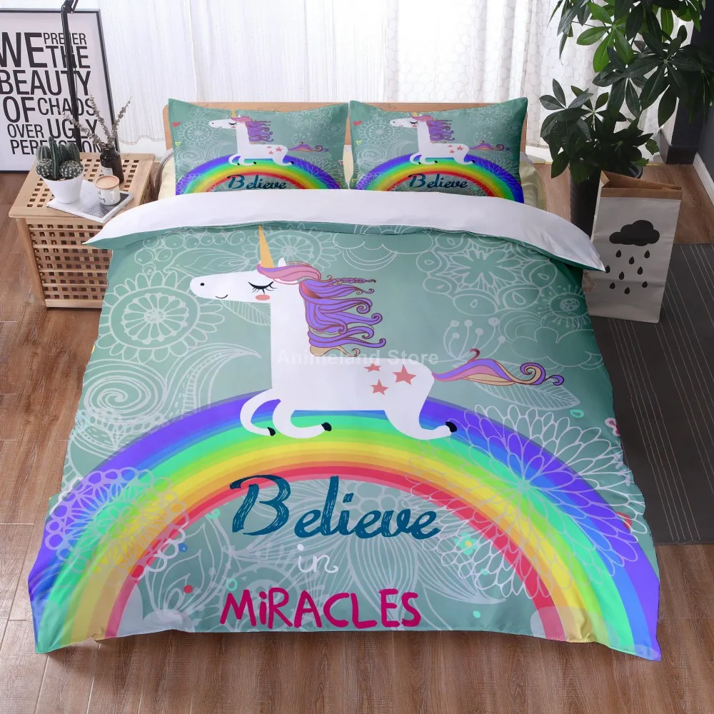 Rainbow Unicorn 3D Print Cute Kawaii Comforter Bedding Set For Girls Cartoon Duvet Cover Sets Pillowcase Twin Queen King Size