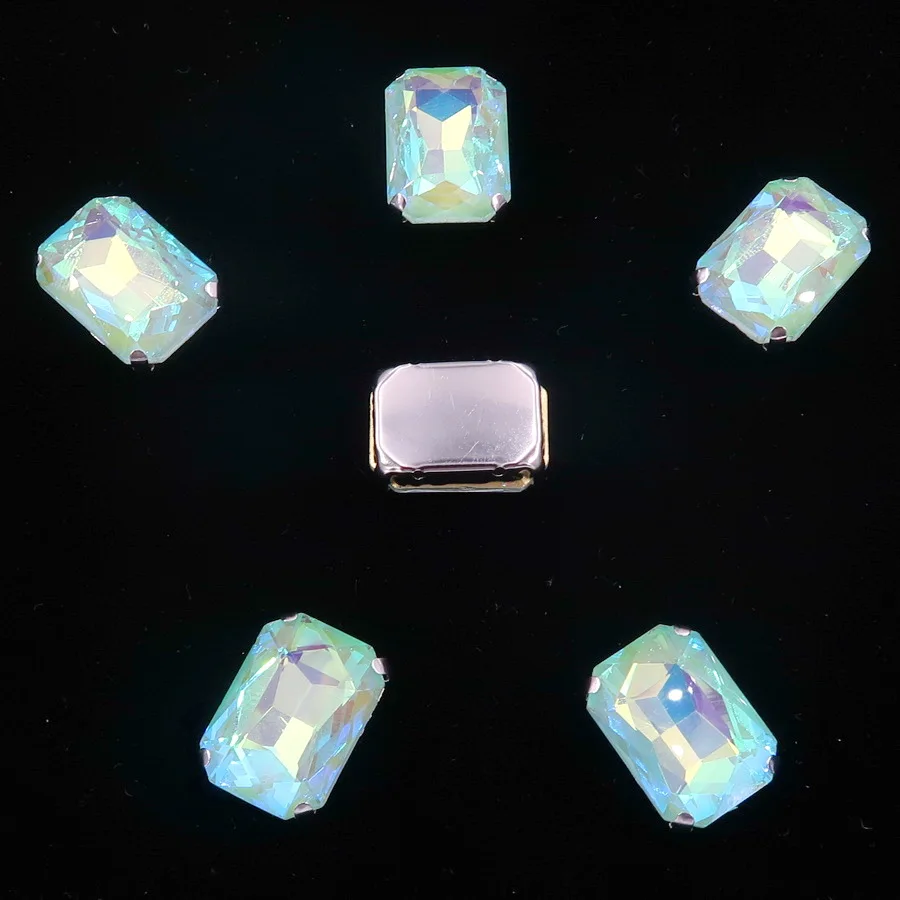 A12 Peridot AB Серебряный металлический коготь 20 шт/п Радужный и Желейный AB стеклянный кристалл 13*18 мм прямоугольная форма пришитые Стразы бусины ручной работы diy отделка - Цвет: A12 Peridot AB