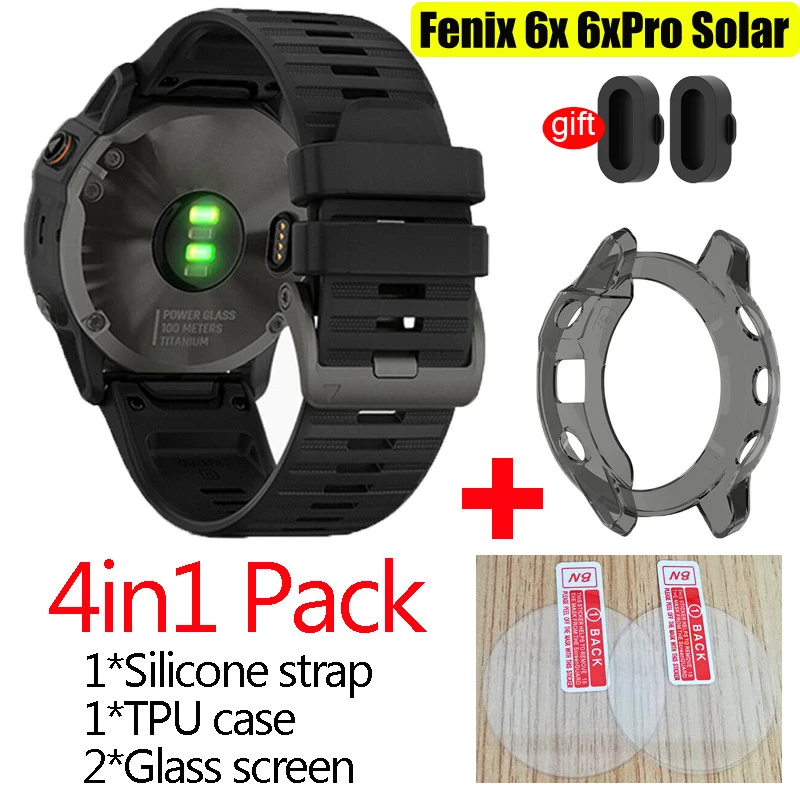 4в1 ремешок для часов Garmin Fenix 6 6X Pro силиконовый на запястье fenix стеклянный защитный