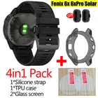 4в1 ремешок для часов Garmin Fenix 6 6X Pro, силиконовый ремешок на запястье для часов fenix 6X, стеклянный защитный чехол для экрана