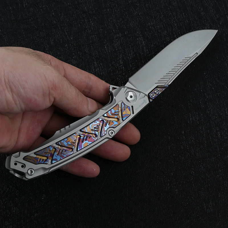 Складной нож DICORIA клинок из натурального сплава с титановой ручкой дракон черный