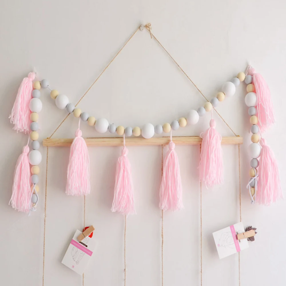 

Christmas Decor Nordic Star Tassel Wooden Beads Ornament Kids Room Decorations Hanging Pendant Wall Decor Photography Props