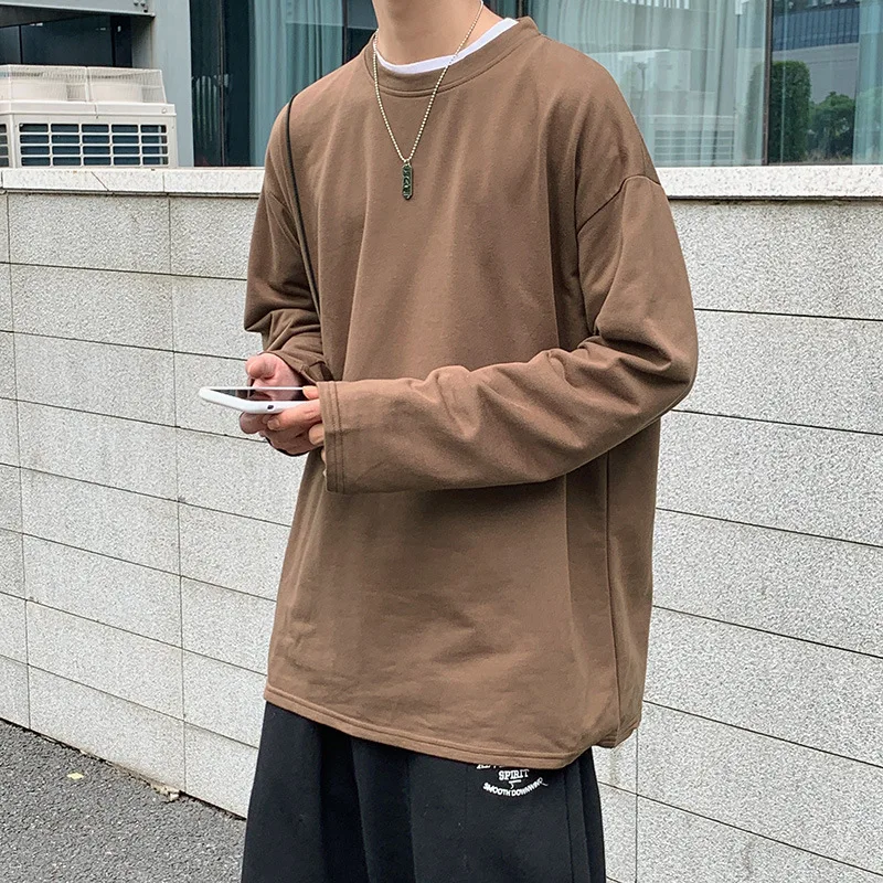 

Men's Long-sleeved T-shirt Casual Loose Solid Color Wild Long-sleeved T-shirt Plus Size Men's T-shirt Long-sleeved
