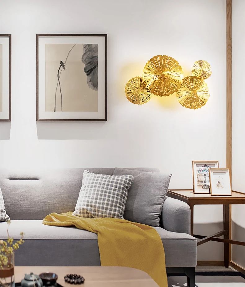 [Purchase] Wall Art Carving  Background Wall Lamp Bedroom Bedside Creative Lotus Leaf Lighting Modern Aisle Lamps  Wall Candlle Lights