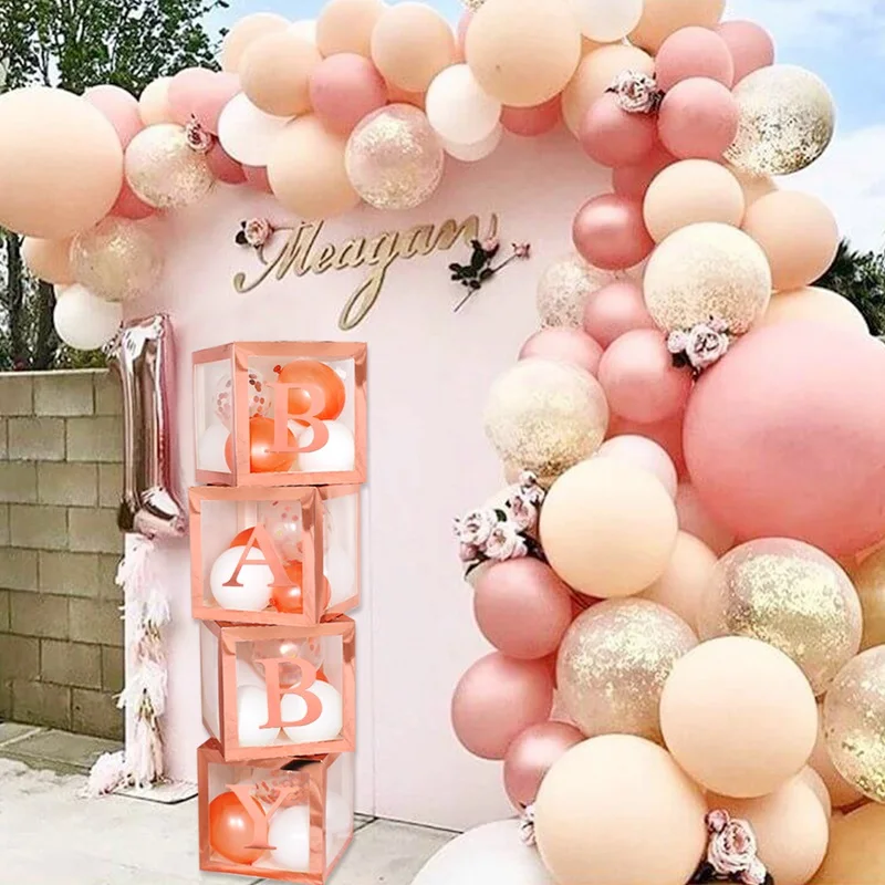 

Rose Gold Transparent Letter A-Z Box Custom Baby Name Balloon Box Girl Baby Shower Decorations Baby 1st Birthday Party Decor