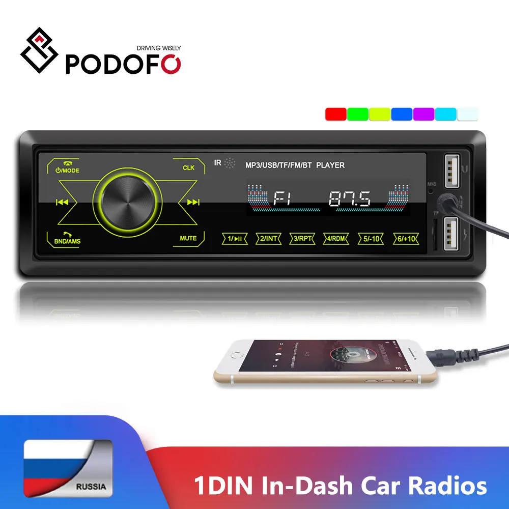 Автомагнитола Podofo 1DIN 12 В с пультом управления Bluetooth mp3 плеером USB/AUX