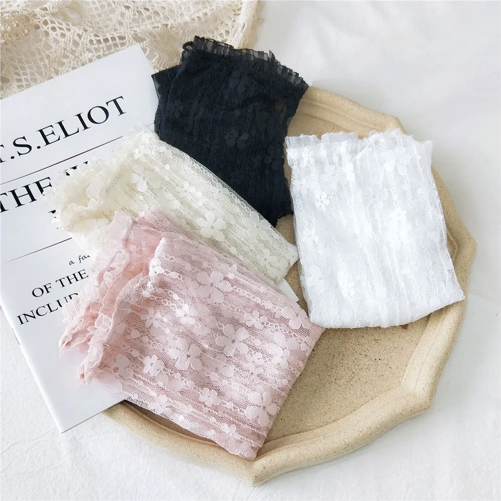 

Solid Color Lace Flower Arm Sleeve Sun Protection Thin Mesh Long Driving Sleeves Gloves Women Breathable Cycling Arm Warmers