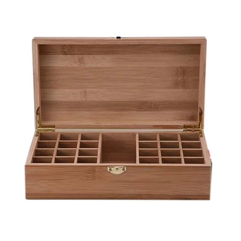 

Деревянный ящик для хранения, коробка для хранения эфирных масел с 25 отделениями, легко носить с собой, деревянная коробка для эфирных масел...