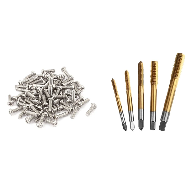 

60 Pcs Phillips Pan Head Screws Bolt & 5 Pcs Universal 3Mm-8Mm Hss Hand Tap Tapping Screw Thread Metric Plugs Taps