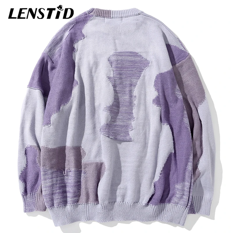 LENSTID Мужской трикотажный джемпер в стиле хип хоп камуфляжный лоскутный свитер
