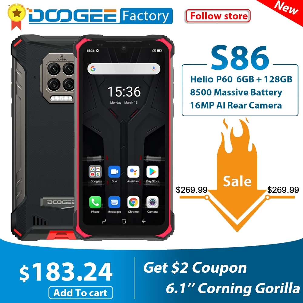 DOOGEE S86 8500mAh смартфон IP68/IP69K 6 ГБ + 128 Гб P60 четрыре ядра мобильный телефон 16MP камера 1