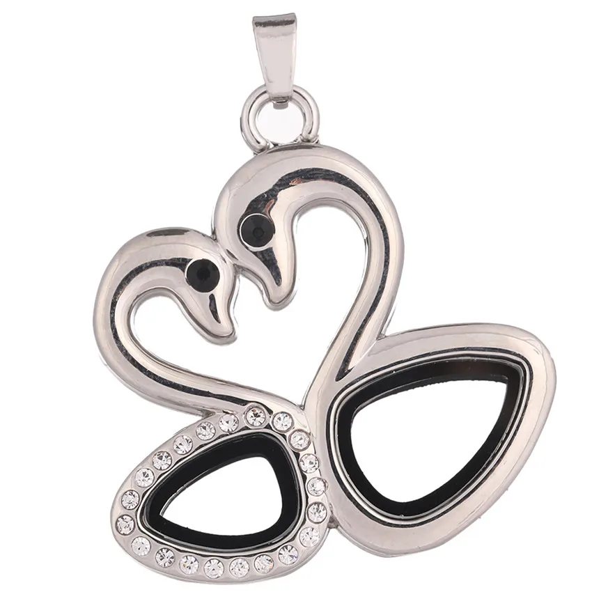 1 шт. двойной лебедь животные стразы память плавающий медальон амулеты