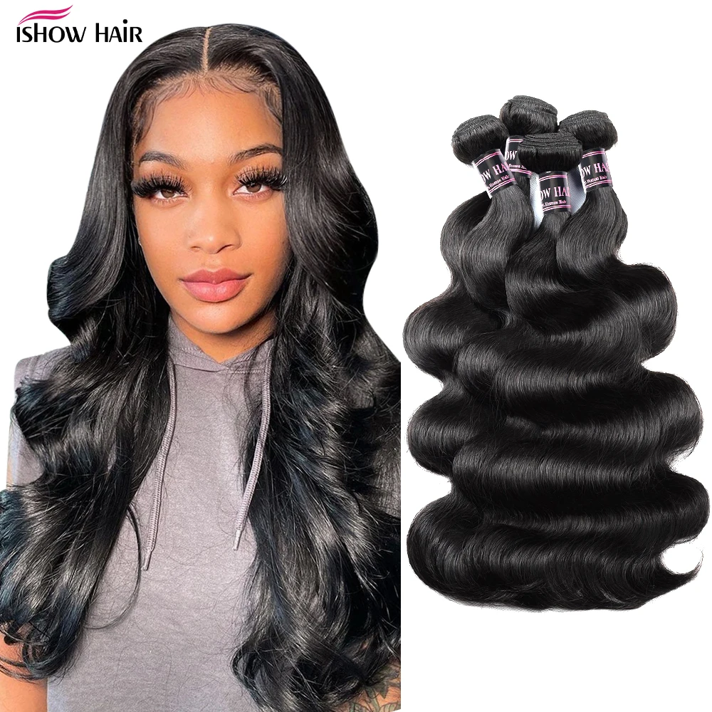 Пупряди волос Ishow перуанские волнистые 100% человеческие волосы 4 пряди 8-28 дюймов